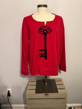 Style & Co. Red Long-Sleeve Top with Black Key Graphic
